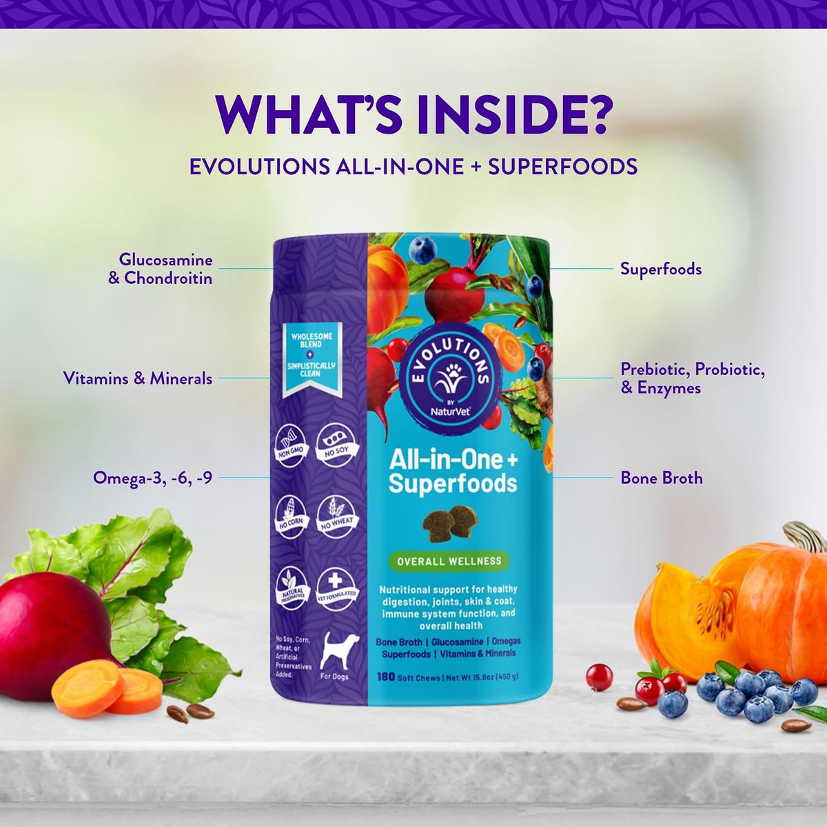 NaturVet Evolutions All-in-One + Superfoods Soft Chews for Dogs (180 Count) - görsel 5