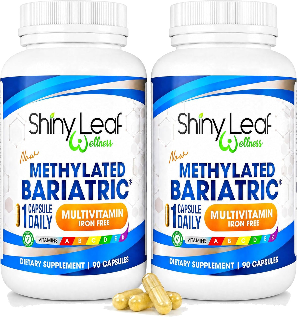 Shiny Leaf Methylated Bariatric Multivitamin Without Iron – Vitamins for Gastric Bypass & Sleeve, 1 Daily Capsule with Methylated Folate, B12, A, C, D, K & More. Vegetarian, Soya-Free, Made in the USA (180 Capsules) - görsel 1