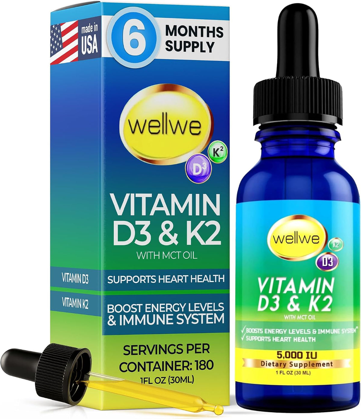 Vitamin D3 K2 Liquid Drops - 5000 IU D3 with K2 - 30ml - görsel 1