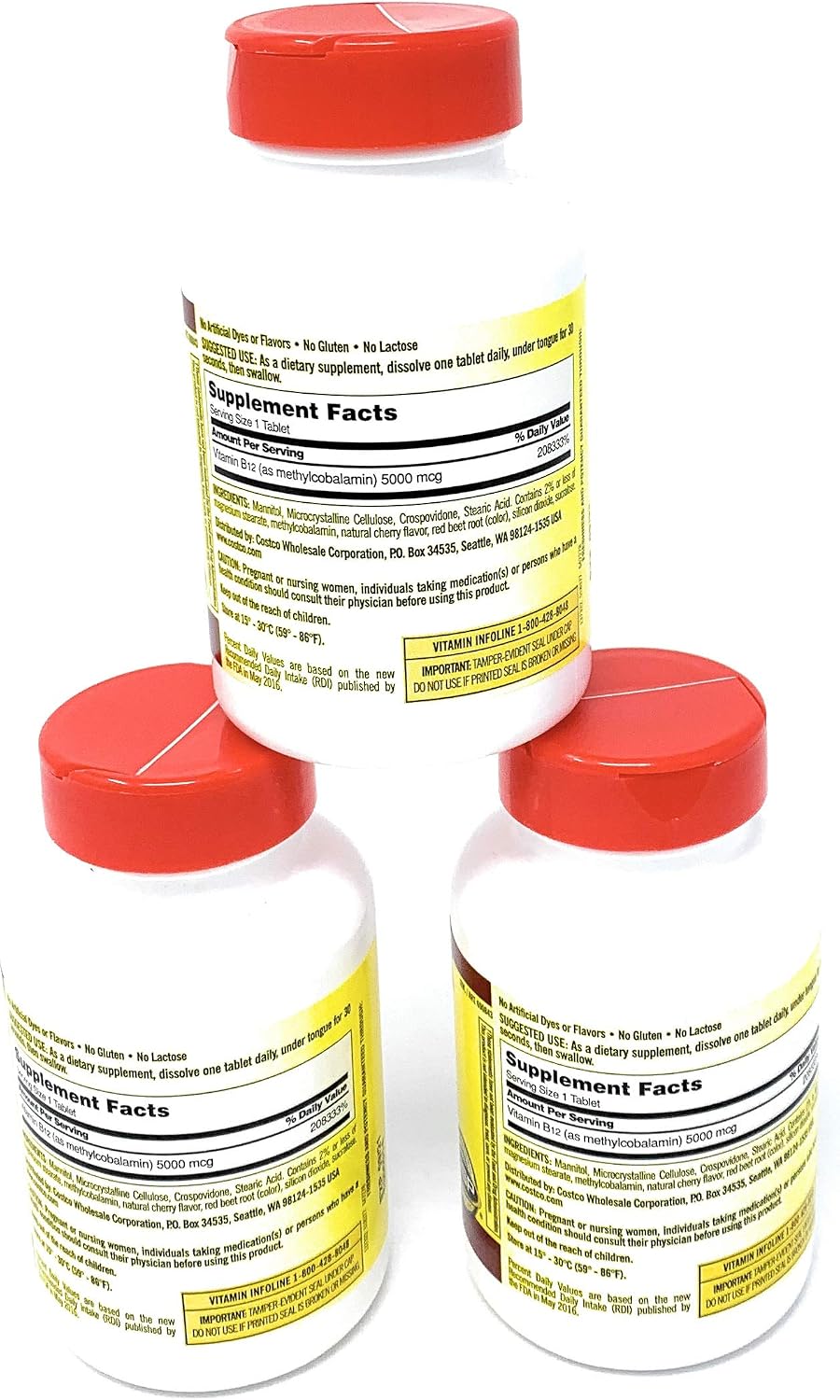 Kirkland Signature Sublingual B-12 5000 mcg, 3 Bottles (300 Tablets) - görsel 2