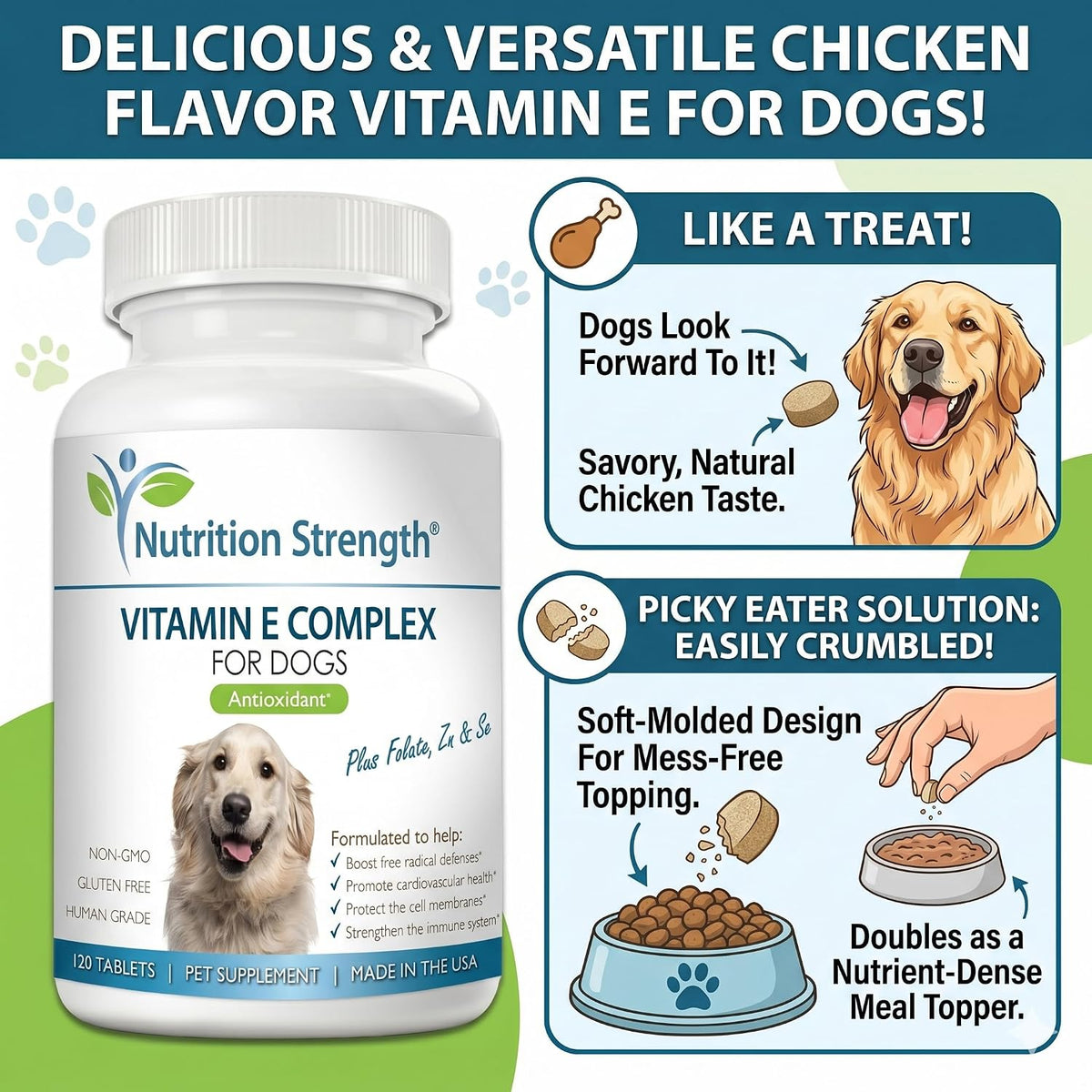 Nutrition Strength Vitamin E for Dogs - 120 Chewable Tablets - görsel 7