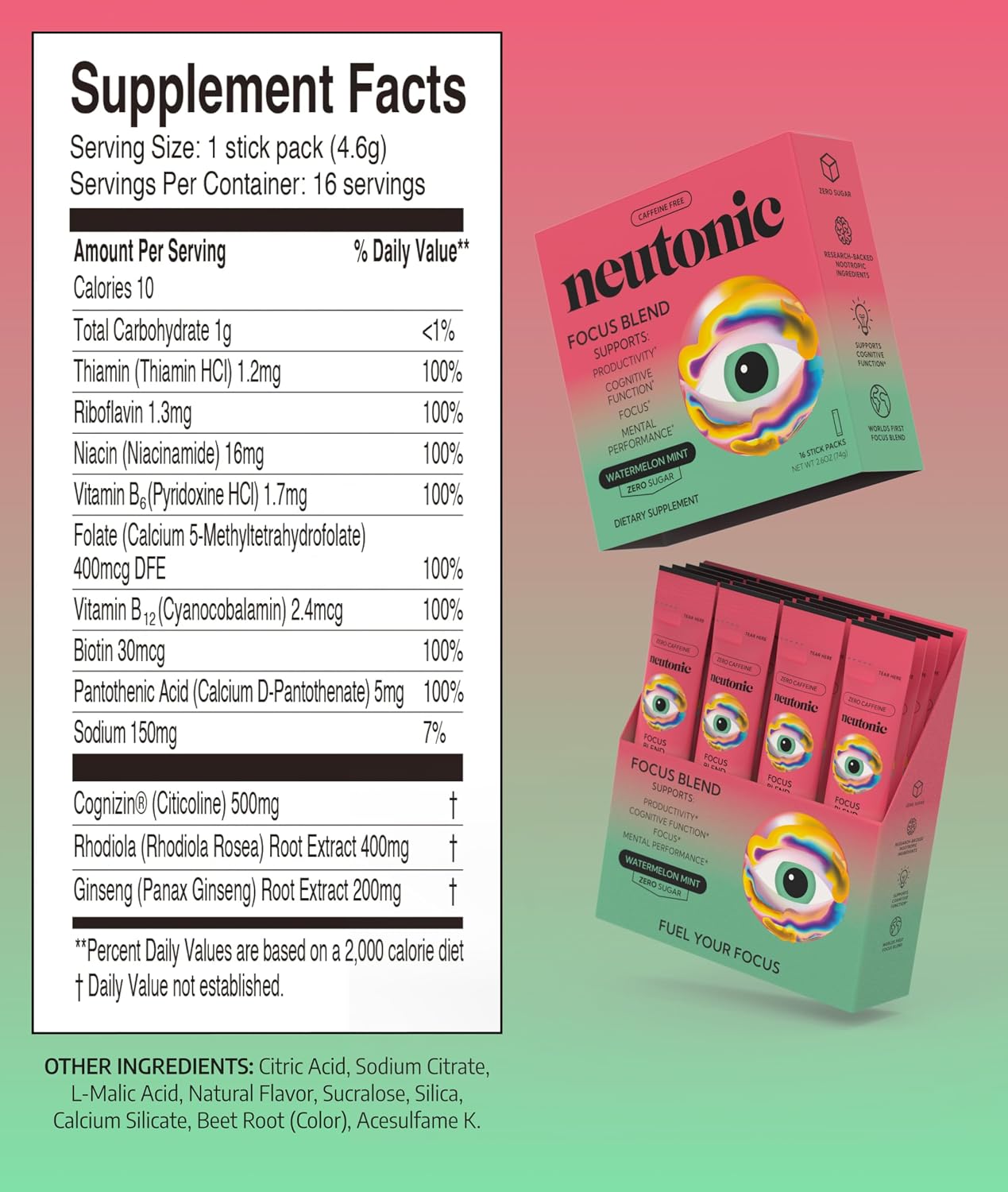 Neutonic Nootropic Focus Blend – Watermelon Mint (16 Sticks) - görsel 7