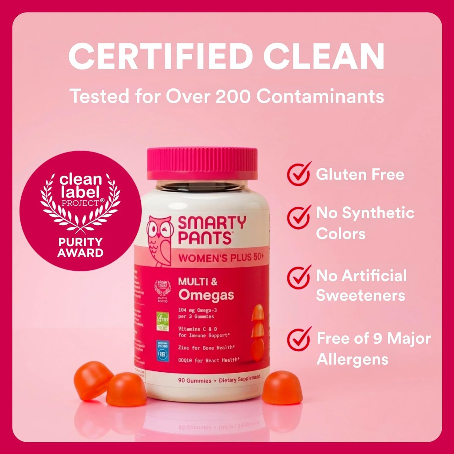 SmartyPants Women’s Plus 50+ Multi & Omegas Multivitamin Gummies with Omega-3 DHA/EPA, Methylfolate, CoQ10, Vitamin D3, C, B12, B6, A, K, Biotin, Two Fruit Flavours, 90 Count (30 Day Supply) - görsel 8