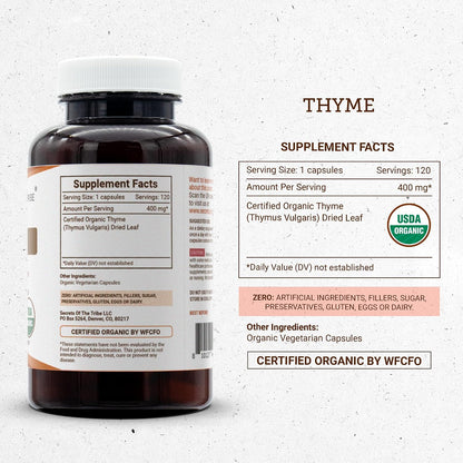Secrets of the Tribe Organic Thyme Capsules – 400 mg, 120 Capsules