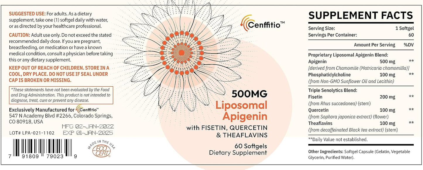 Cenffitio Liposomal Apigenin 500mg – with Fisetin, Quercetin & Theaflavins – 60 Softgels - görsel 7