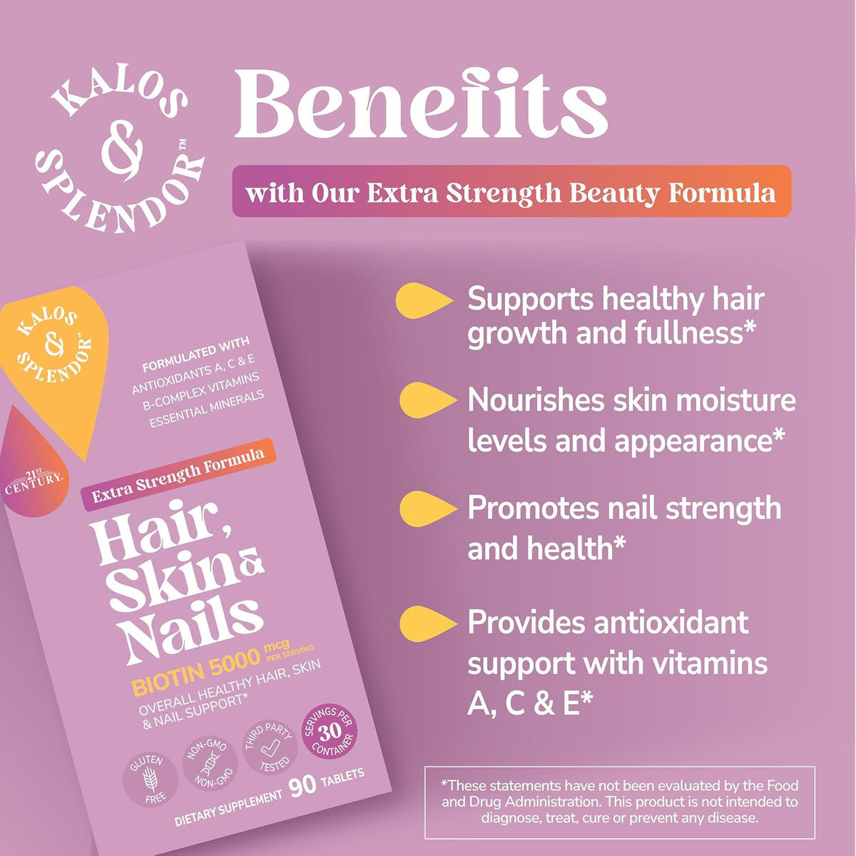 21st Century Hair, Skin and Nails Tablets, Extra Strength, 90 Tablets - görsel 4