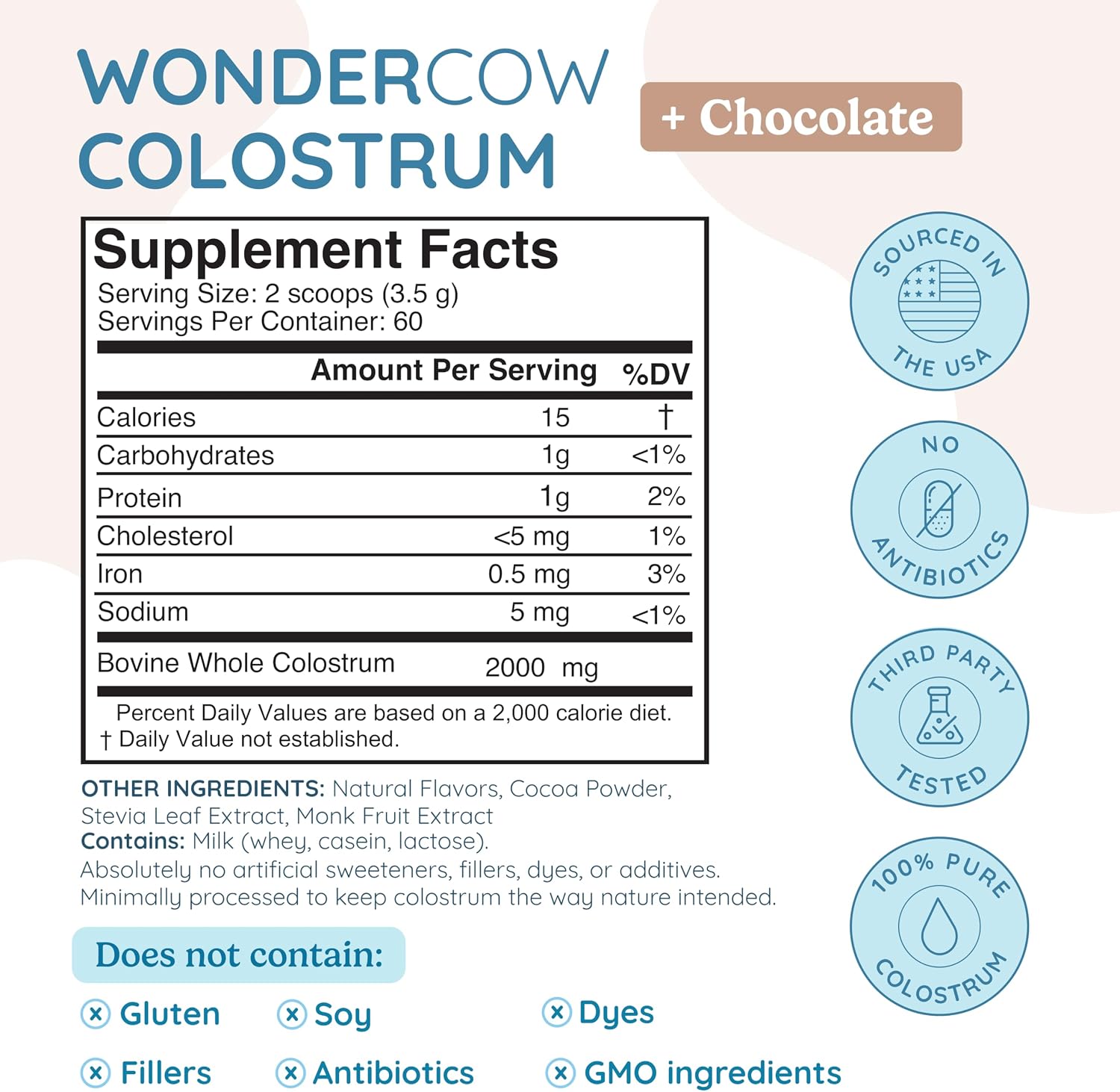 WONDERCOW Colostrum Supplement Powder – Whole Bovine Colostrum, Chocolate, 60 Servings - görsel 2