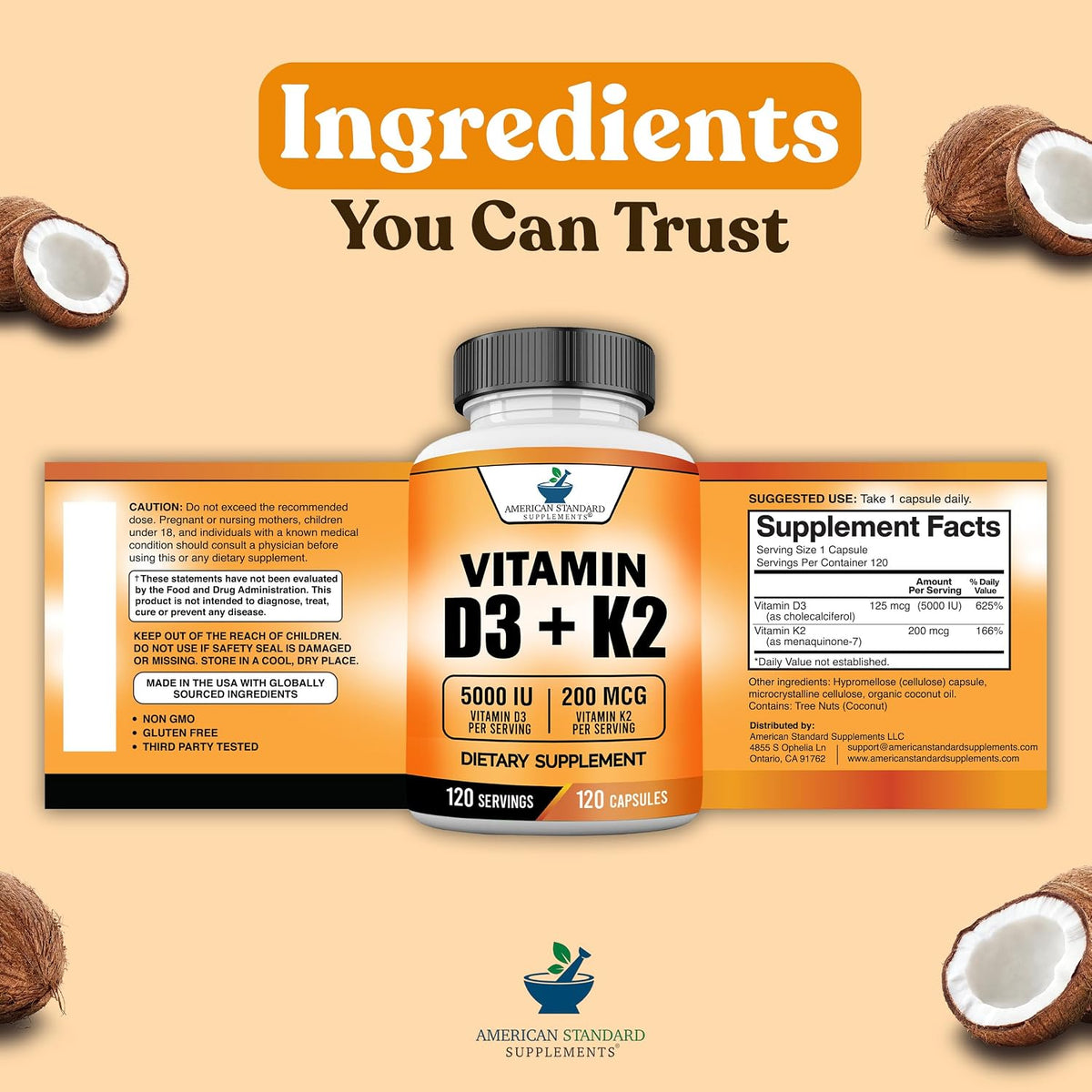 Vitamin D3 5000 IU with Vitamin K2 (MK7) 200mcg – 120 Capsules, Non-GMO, Gluten-Free - görsel 8