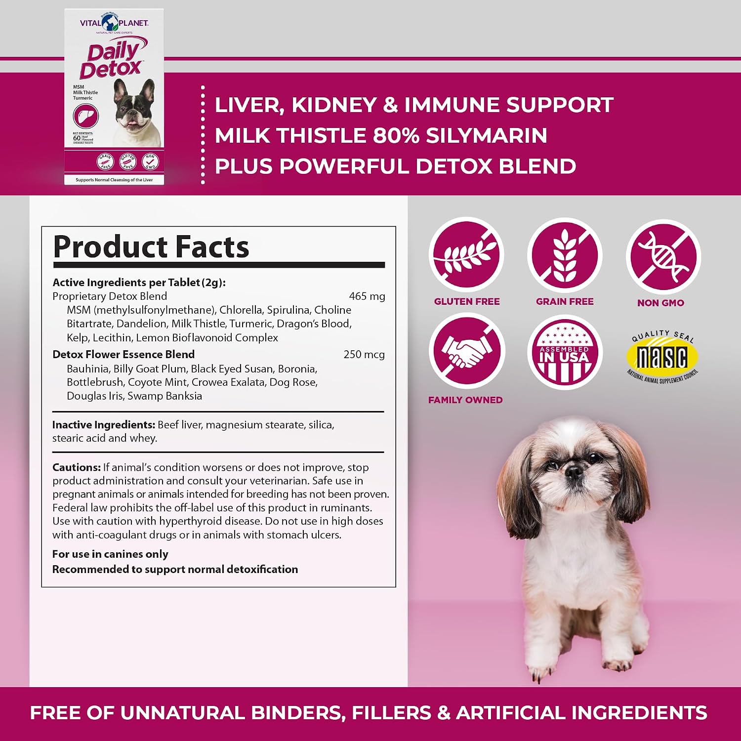 Vital Planet Daily Detox for Dogs with Milk Thistle, Turmeric, MSM - 60 Chewable Tablets - görsel 2