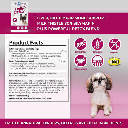 Vital Planet Daily Detox for Dogs with Milk Thistle, Turmeric, MSM - 60 Chewable Tablets