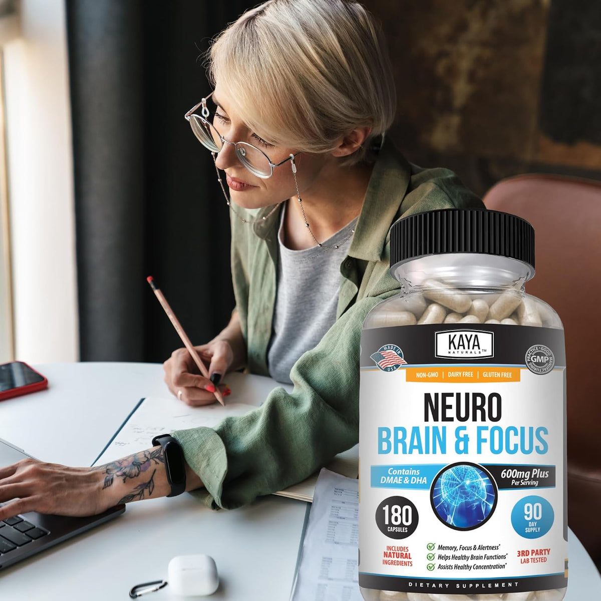 Kaya Naturals Neuro Brain – Nootropic Brain Support Supplement for Memory, Focus & Concentration (180 Capsules) - görsel 9
