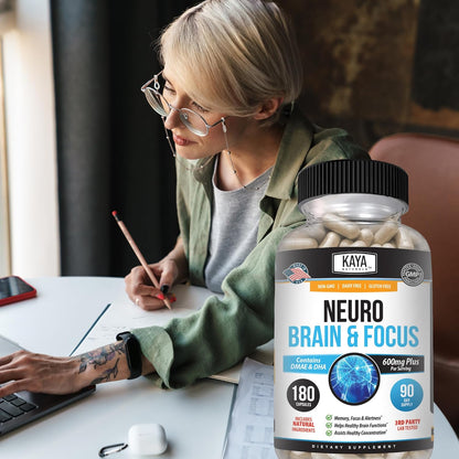 Kaya Naturals Neuro Brain – Nootropic Brain Support Supplement for Memory, Focus & Concentration (180 Capsules)