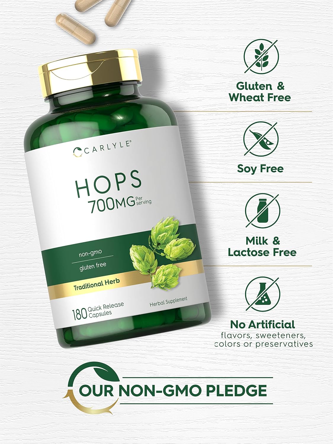 Carlyle Hops Food Supplement 700mg | 180 Capsules | Non-GM & Gluten-free | Traditional Herb - görsel 4