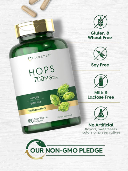Carlyle Hops Food Supplement 700mg | 180 Capsules | Non-GM & Gluten-free | Traditional Herb
