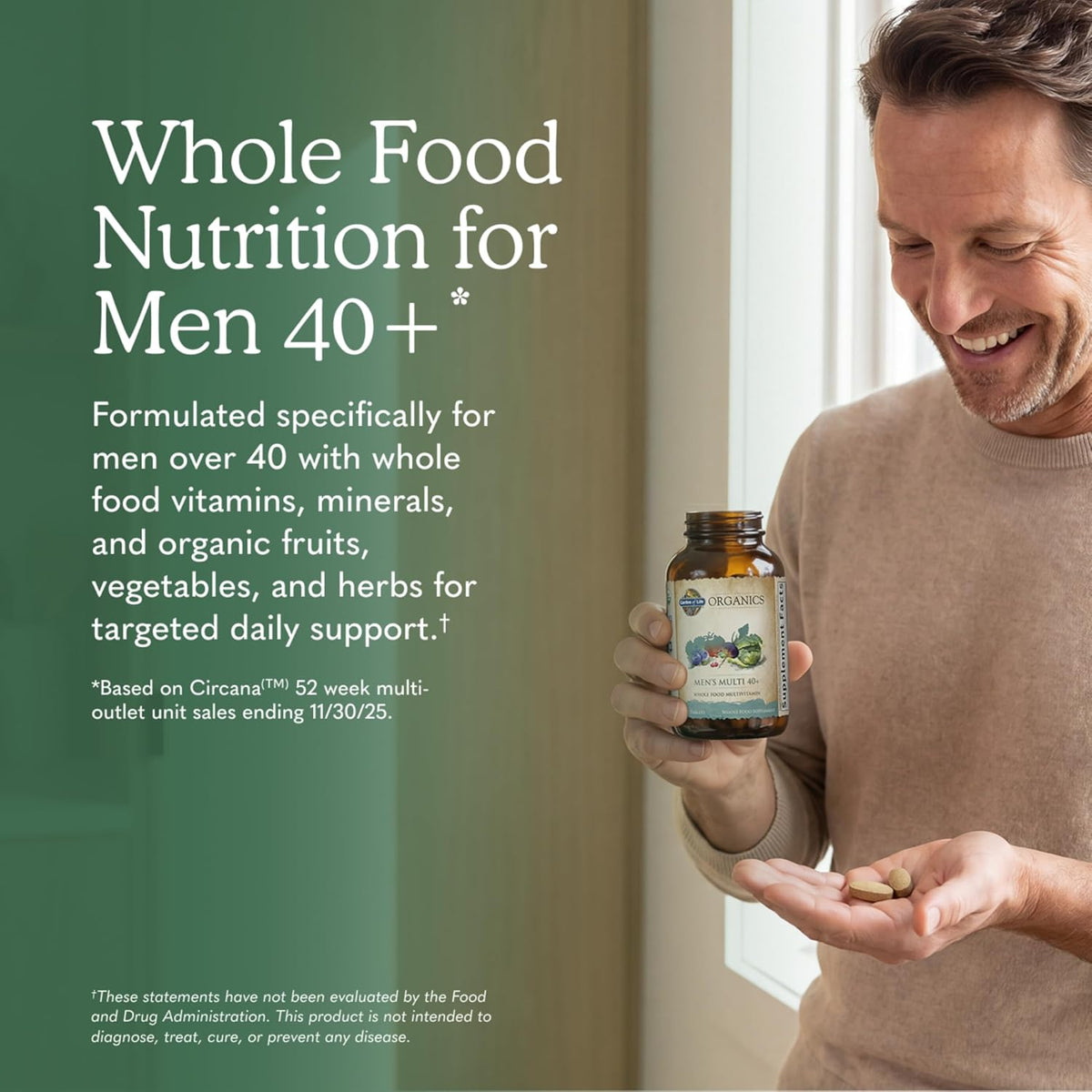 Garden of Life Organics Men's 40+ Whole Food Multivitamin – Organic with Men's Health Support & B12 – 120 Vegan Tablets - görsel 2