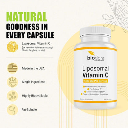 Liposomal Vitamin C - 1400mg per Serving, 180 Capsules