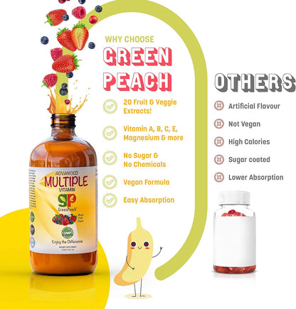 GreenPeach Kids Multivitamin Liquid – 31 Vitamins & Minerals with Fruit & Veggie Extracts – 473ml