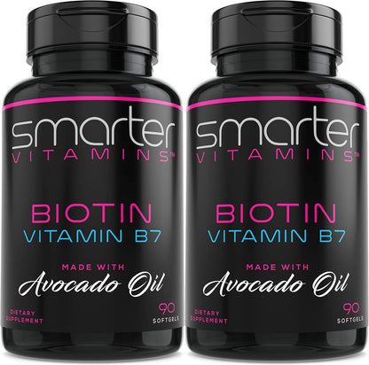 SmarterVitamins Biotin 5000mcg with Avocado Oil, 2 Pack (180 Mini Liquid Softgels)