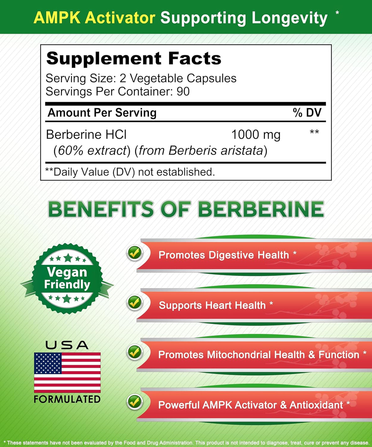 aSquared Nutrition Pure Berberine 1000 mg – 180 Vegetable Capsules - görsel 4