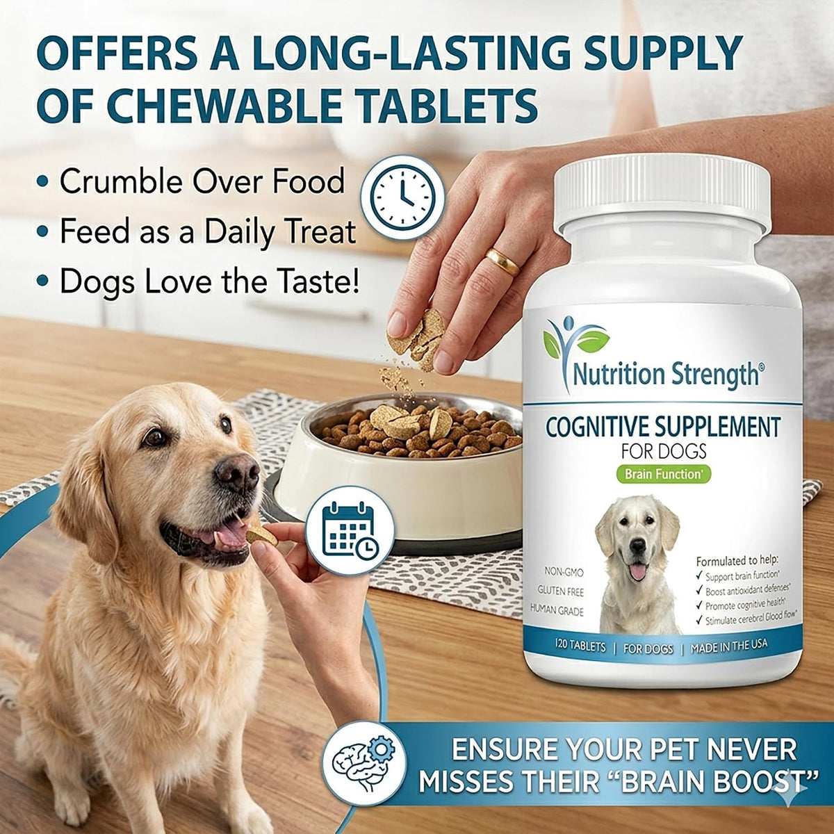 Nutrition Strength Cognitive Support for Dogs – Promotes Dog Brain Health, Mental Support Supplement, 120 Chewable Tablets - görsel 5