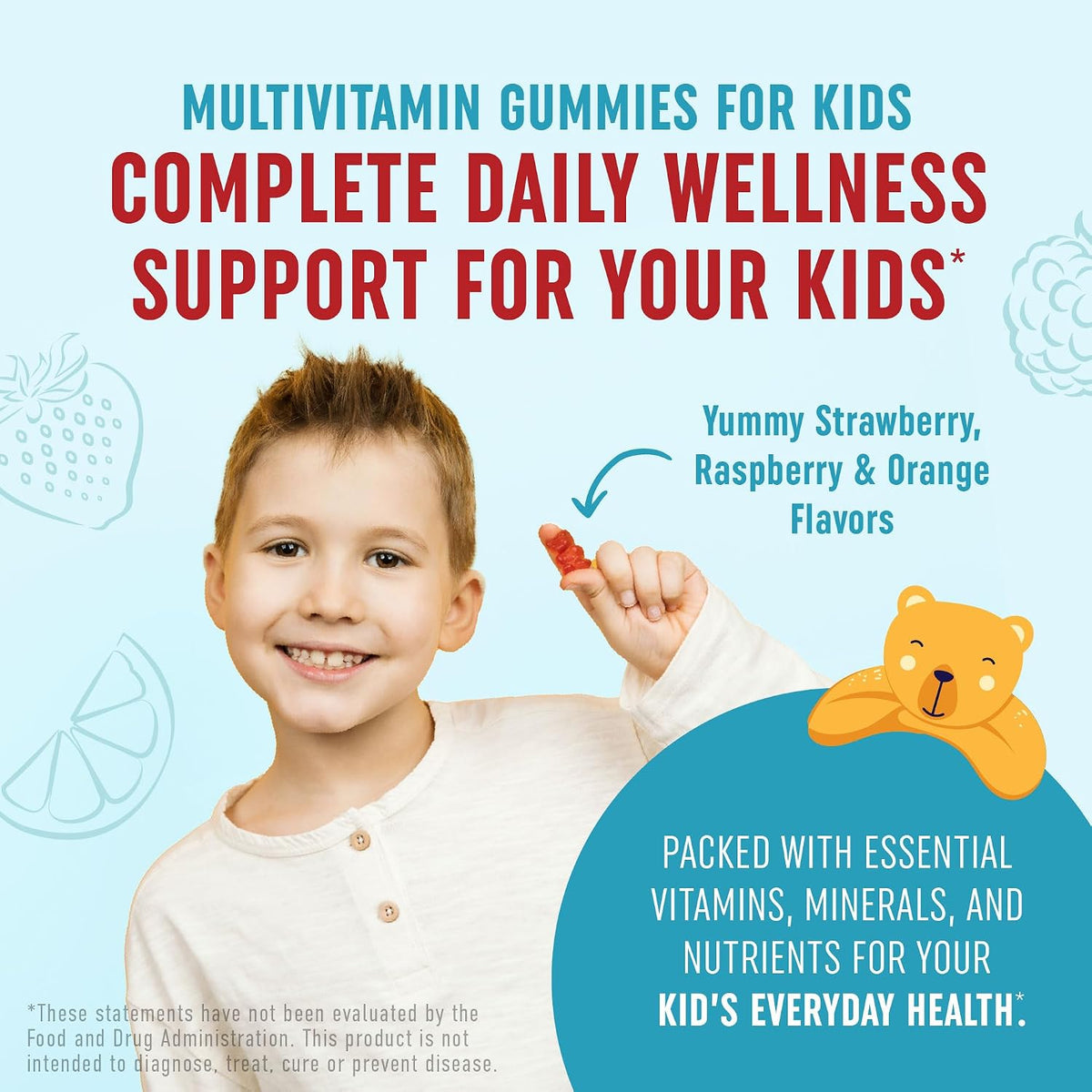 Kids Multivitamin Gummies - Vitamins A, B, C, D, E, Zinc - Non-GMO - 60 Gummies - görsel 2