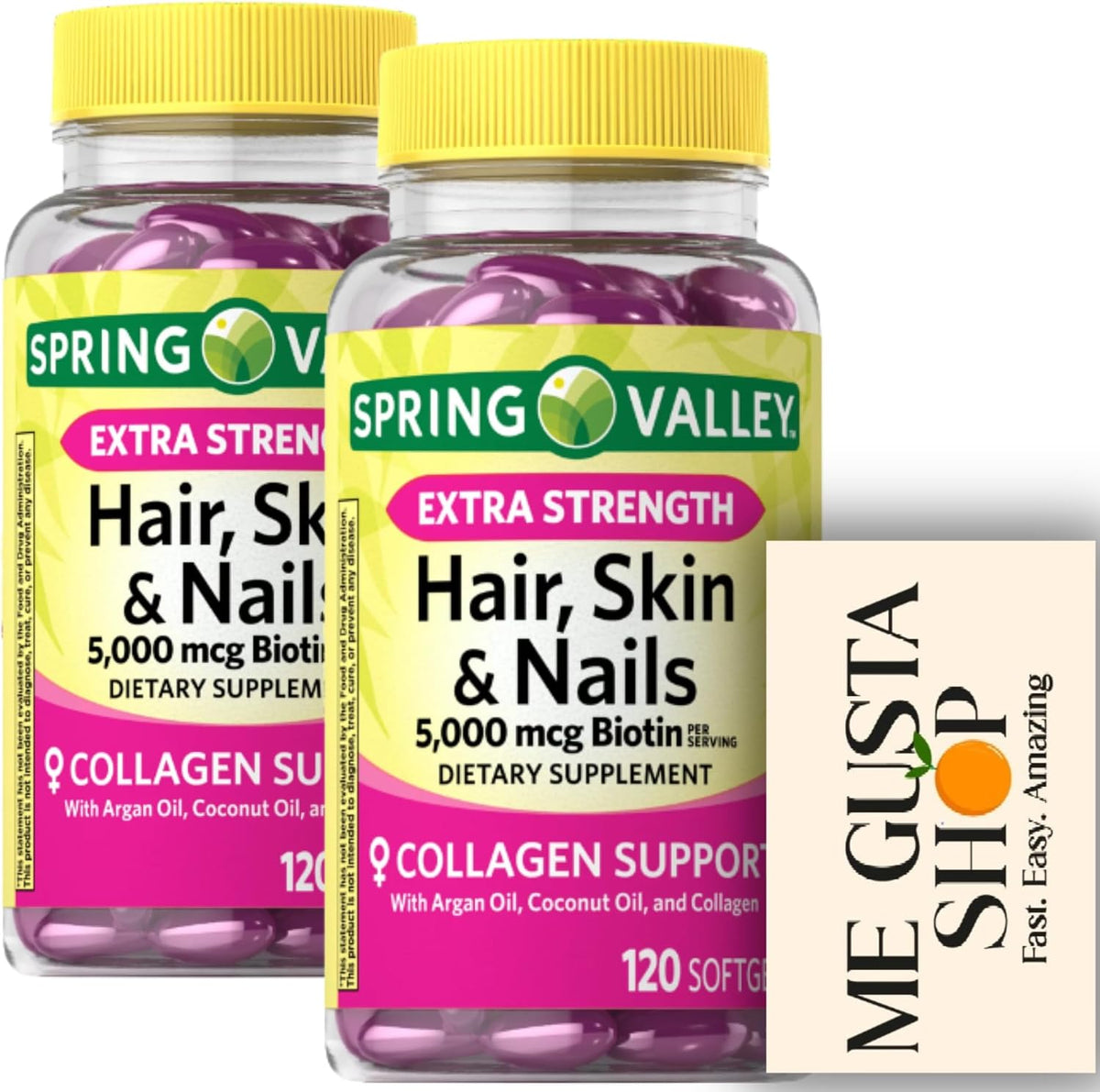 Spring Valley Hair, Skin and Nails Biotin Collagen Gelatine Extra Strength Food Supplement (Pack of 2, 240 Soft Capsules) - görsel 1