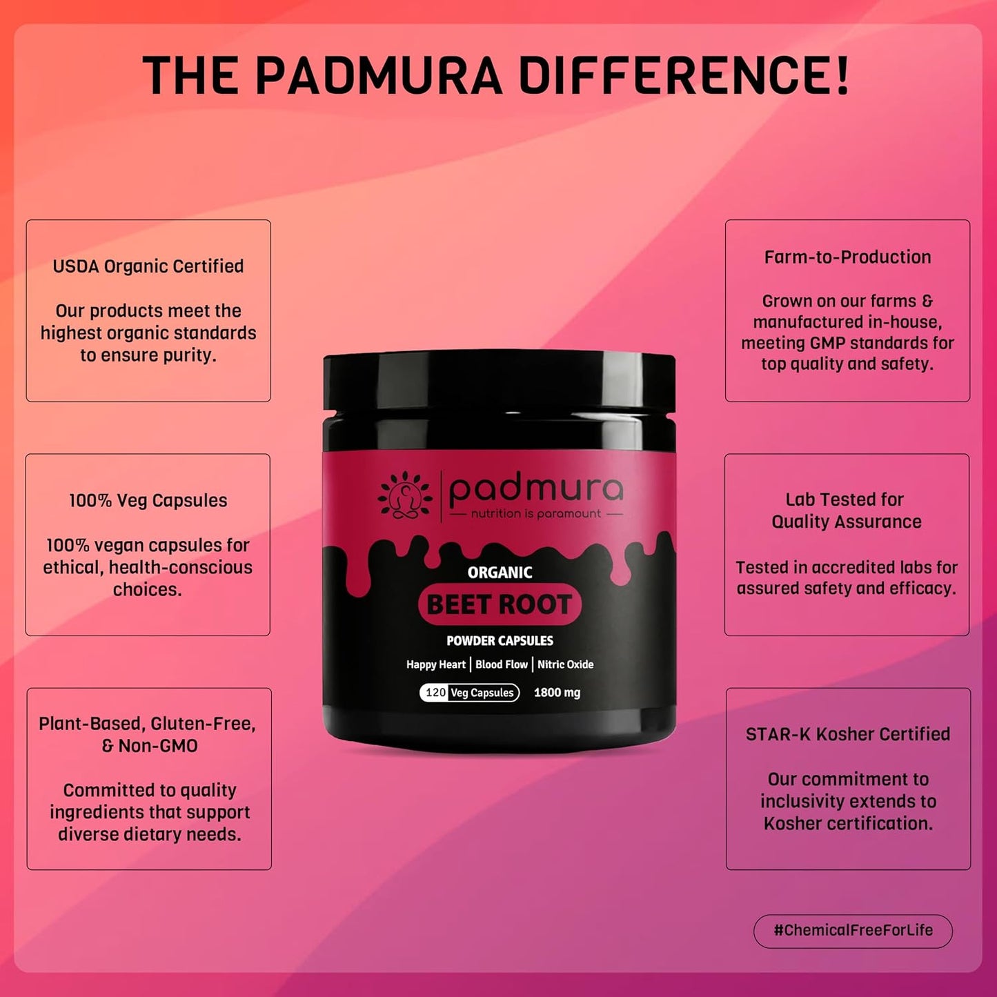 PADMURA Organic Beet Root Powder Capsules, 1800mg, 120 Vegan Capsules - USDA Organic, Non-GMO, Gluten-free - görsel 4