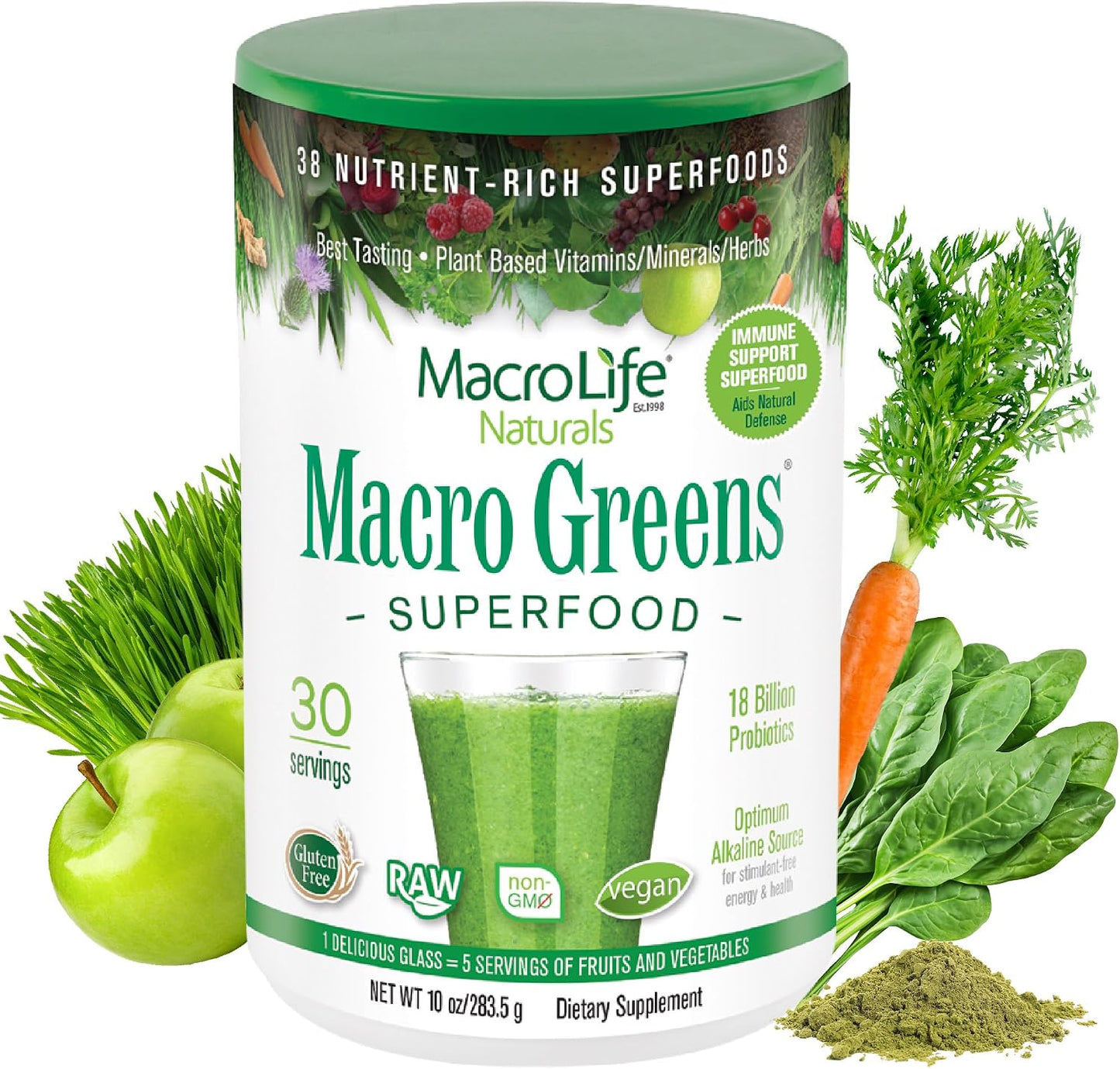Macro Greens Superfood Powder – 38 Superfoods with Probiotics, Digestive Enzymes & Adaptogens - görsel 1