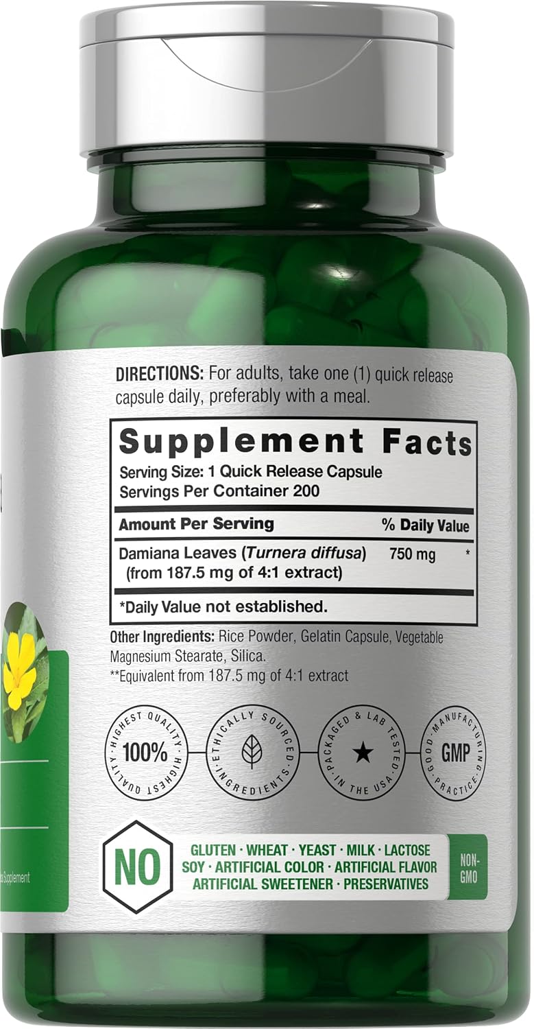 Horbäach Damiana Leaf Extract | 200 Capsules | Herbal Food Supplement - görsel 2