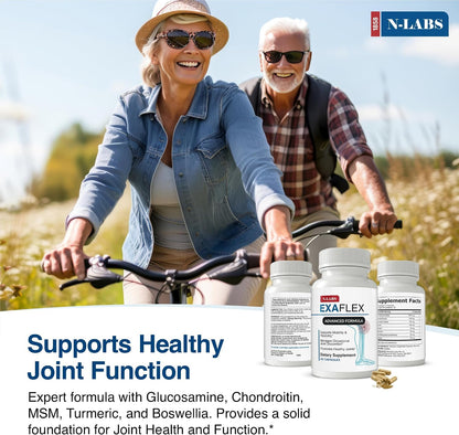 ExaFlex Glucosamine Chondroitin MSM, Bromelain Capsules - Joint Food Supplement with Boswellia, Turmeric & Quercetin (60 Capsules)