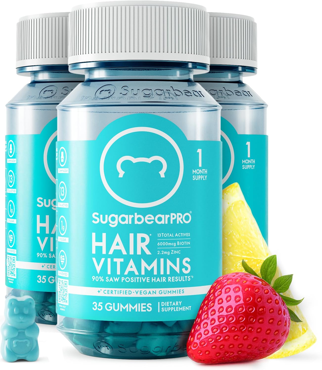 SugarbearPRO Hair Vitamin Gummy – Extra Strength Biotin 6000mcg, 3 Month Supply (105 Gummies) - görsel 1