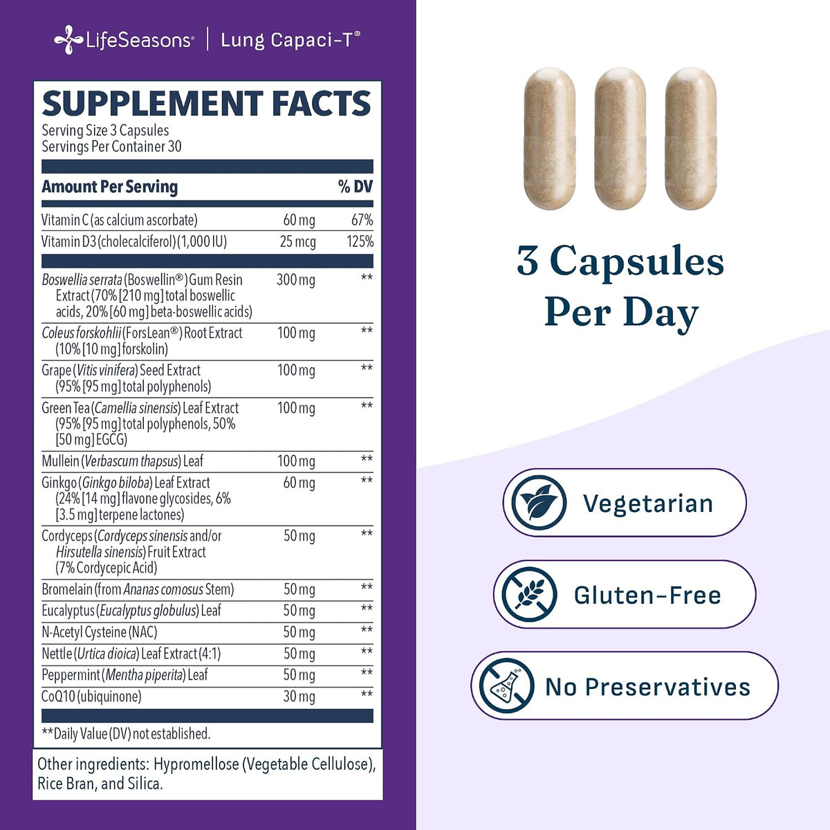 Lung Capaci-T - Respiratory Support Supplement - CoQ10, N-Acetyl Cysteine, Boswellia, Eucalyptus, Mullein, Green Tea, Nettle & Peppermint - Supports Oxygen Capacity & Mucus Clearance - 90 Capsules - görsel 6