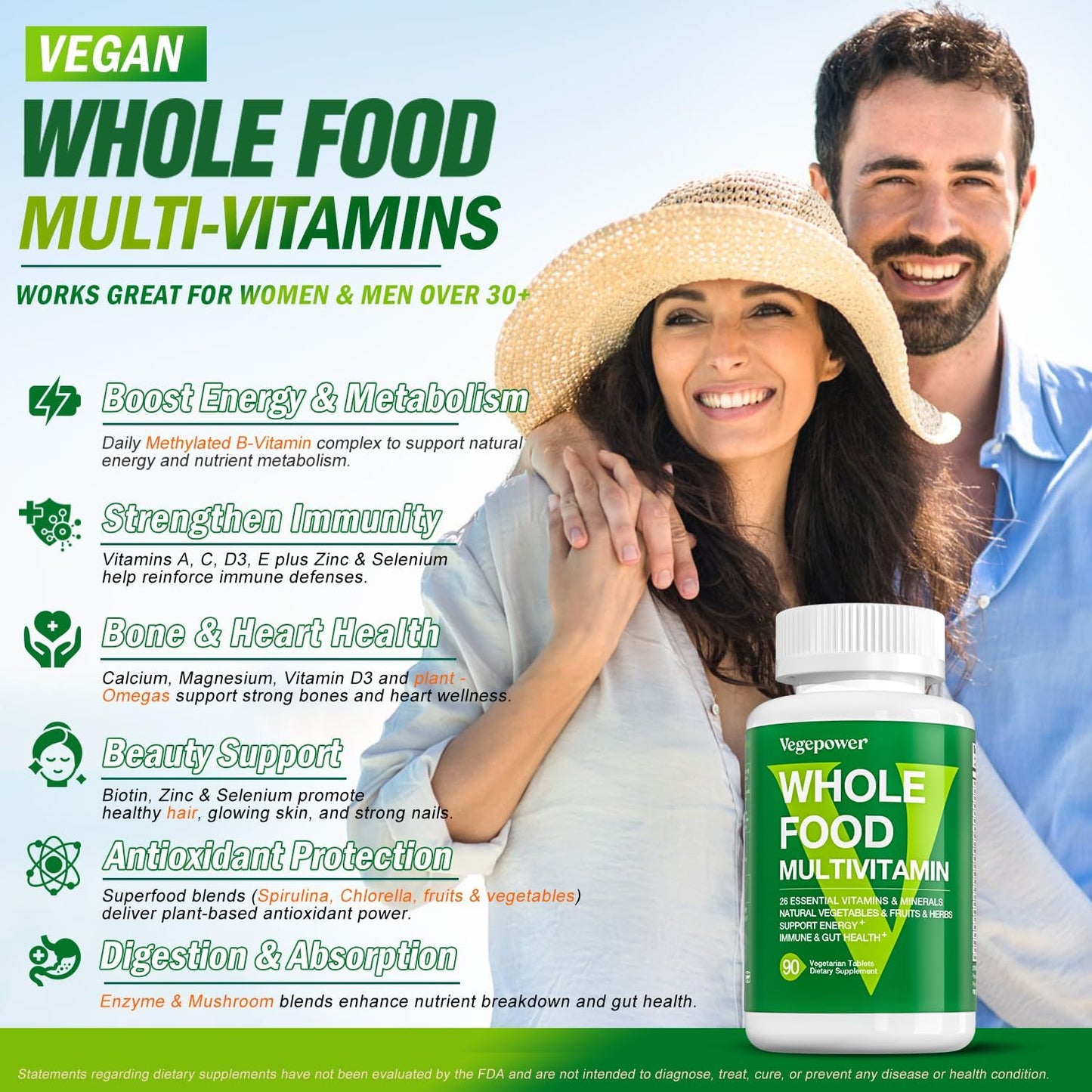 Vegan Whole Food Multivitamin with Iron – Daily Multivitamin for Men and Women, Methylated B-Complex, Non-GMO, 90 Tablets - görsel 3