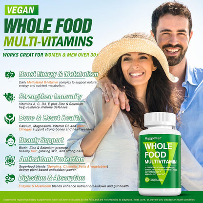 Vegan Whole Food Multivitamin with Iron – Daily Multivitamin for Men and Women, Methylated B-Complex, Non-GMO, 90 Tablets