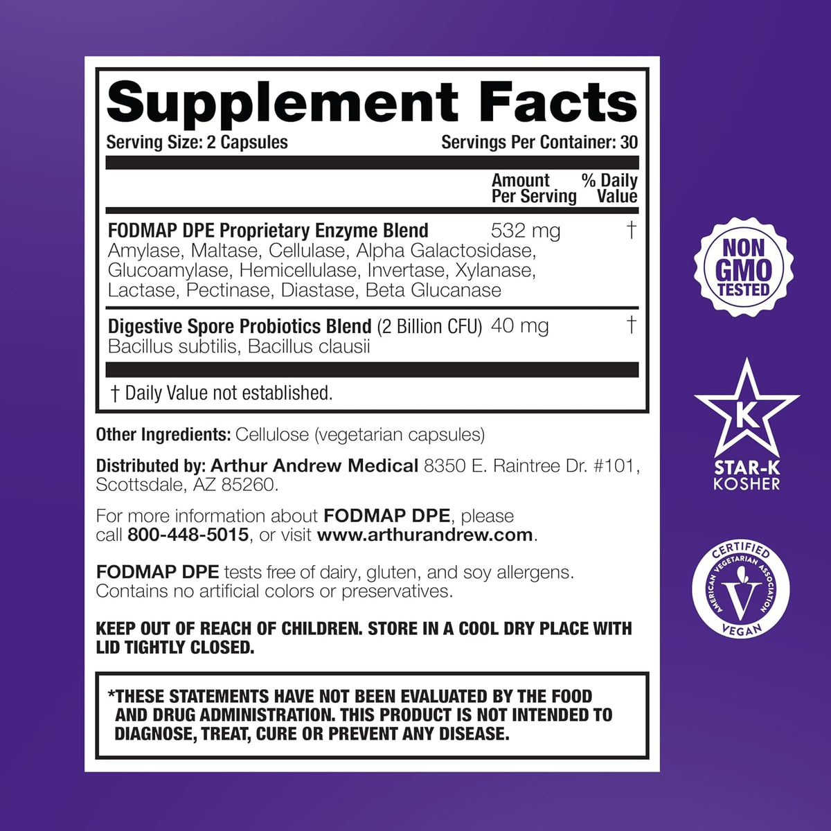 Arthur Andrew Medical FODMAP DPE – Digestive Enzymes and Probiotics for FODMAP Sensitivity – 60 Capsules - görsel 2