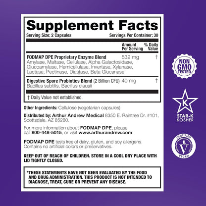 Arthur Andrew Medical FODMAP DPE – Digestive Enzymes and Probiotics for FODMAP Sensitivity – 60 Capsules