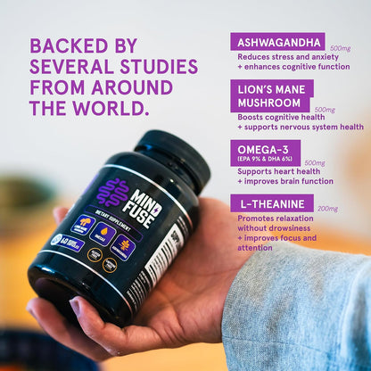 Nootropic Memory Booster Supplement for Adults - Lion's Mane Capsules with Omega-3, Ashwagandha and L-Theanine for Focus and Memory - Gluten-Free 60 Capsules