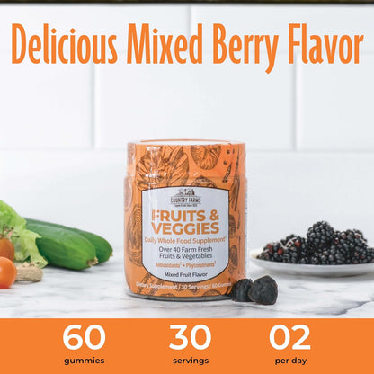 COUNTRY FARMS Fruit and Veg Gummies - Whole Food Supplement with Over 40 Farm Fresh Fruits & Vegetables – Image 6