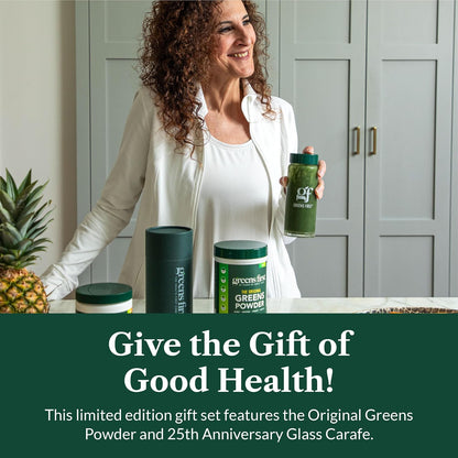 Greens First 25th Anniversary Gift Set – Organic Mint Greens Powder & Borosilicate Glass Carafe (30 Servings)