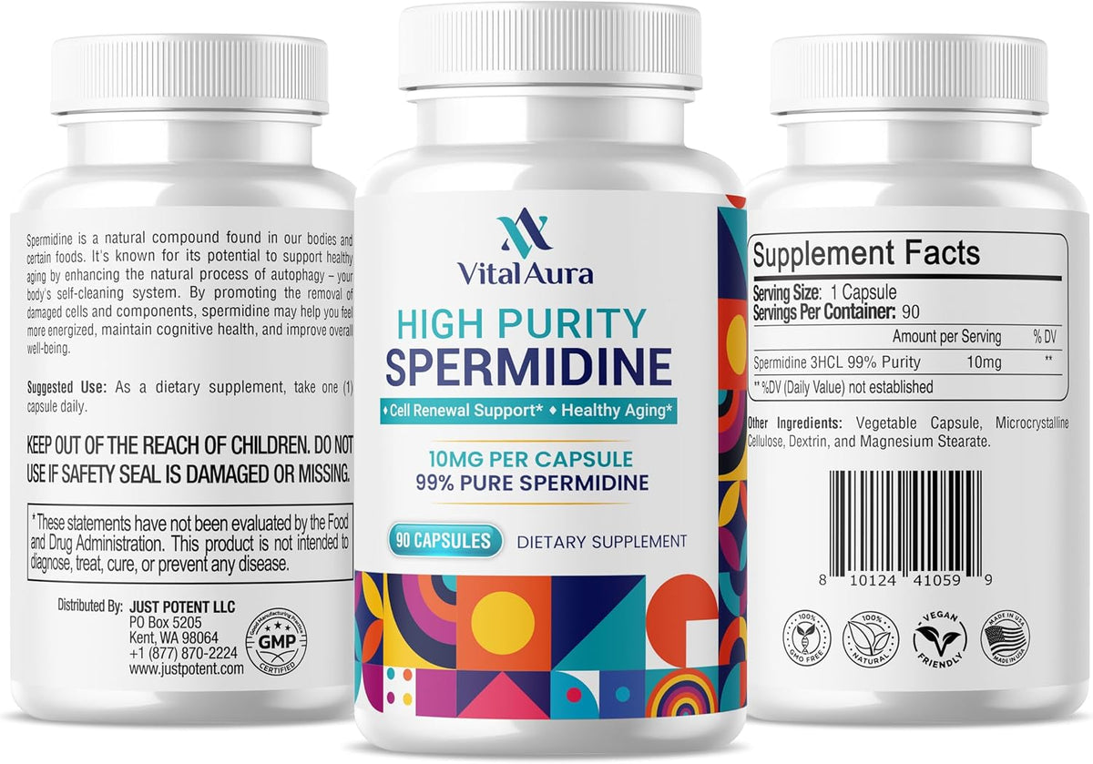 Vital Aura Spermidine Supplement – 10mg, 120 Capsules (4-Month Supply) for Cellular Health and Healthy Ageing - görsel 3