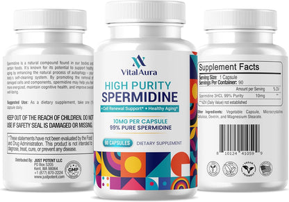 Vital Aura Spermidine Supplement – 10mg, 120 Capsules (4-Month Supply) for Cellular Health and Healthy Ageing