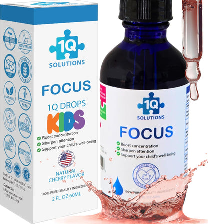 1Q Focus Liquid Brain Supplement for Kids | L-Methylfolate, Acetyl L-Carnitine, B1 B6 B12 Drops | Sugar-Free Vegan | 60 ml