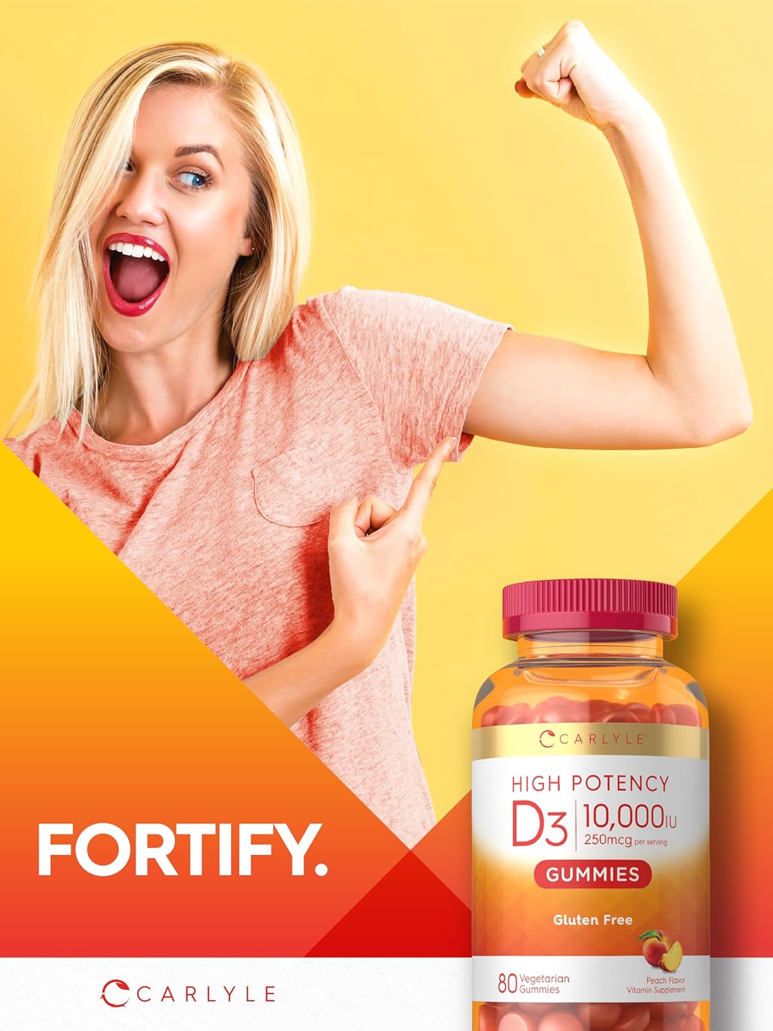Carlyle Vitamin D3 10000 IU Gummies for Adults - 80 Count, Peach Flavoured, High Potency, Vegetarian, Non-GMO, Gluten-free - görsel 7