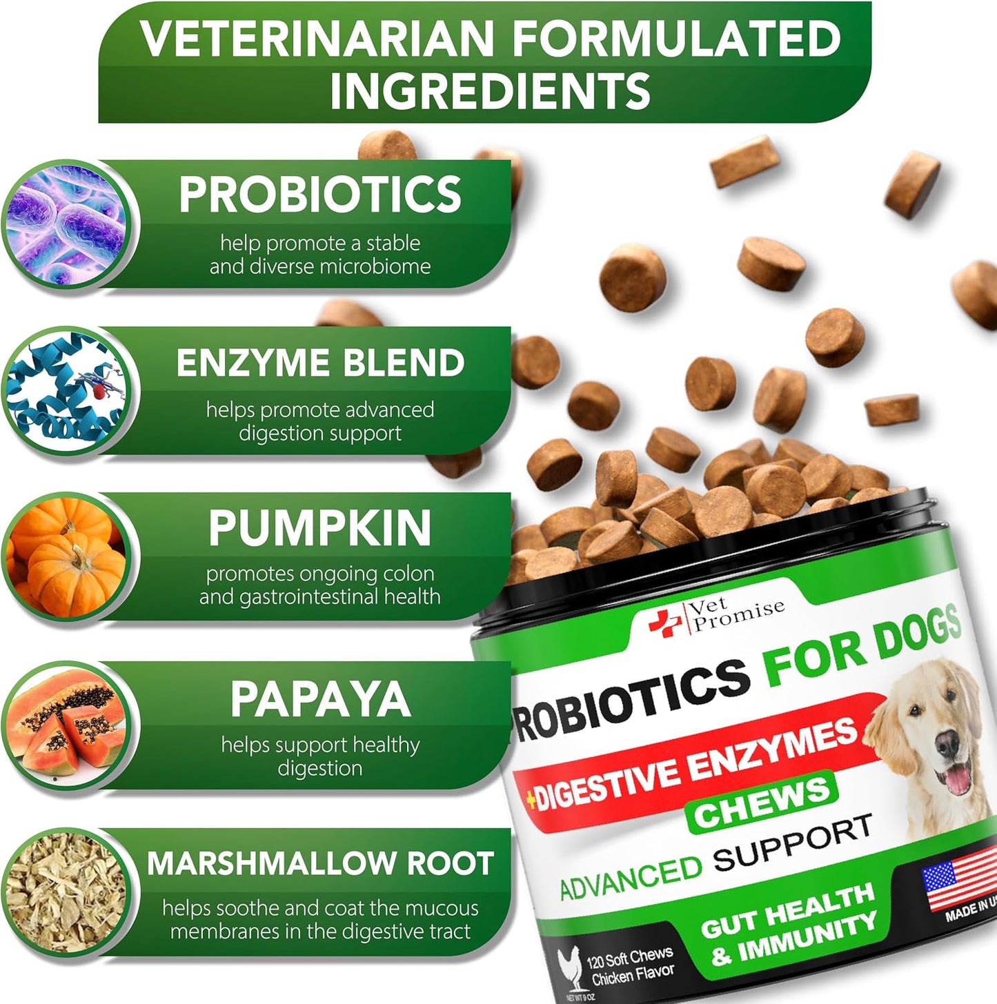 (2 Pack) Probiotics for Dogs - Dog Probiotics and Digestive Enzymes for Gut Health, Itchy Skin, Allergies, Immunity, Yeast Balance - Prebiotics - Reduce Diarrhoea, Wind - 240 Probiotic Chews for Dogs - görsel 3
