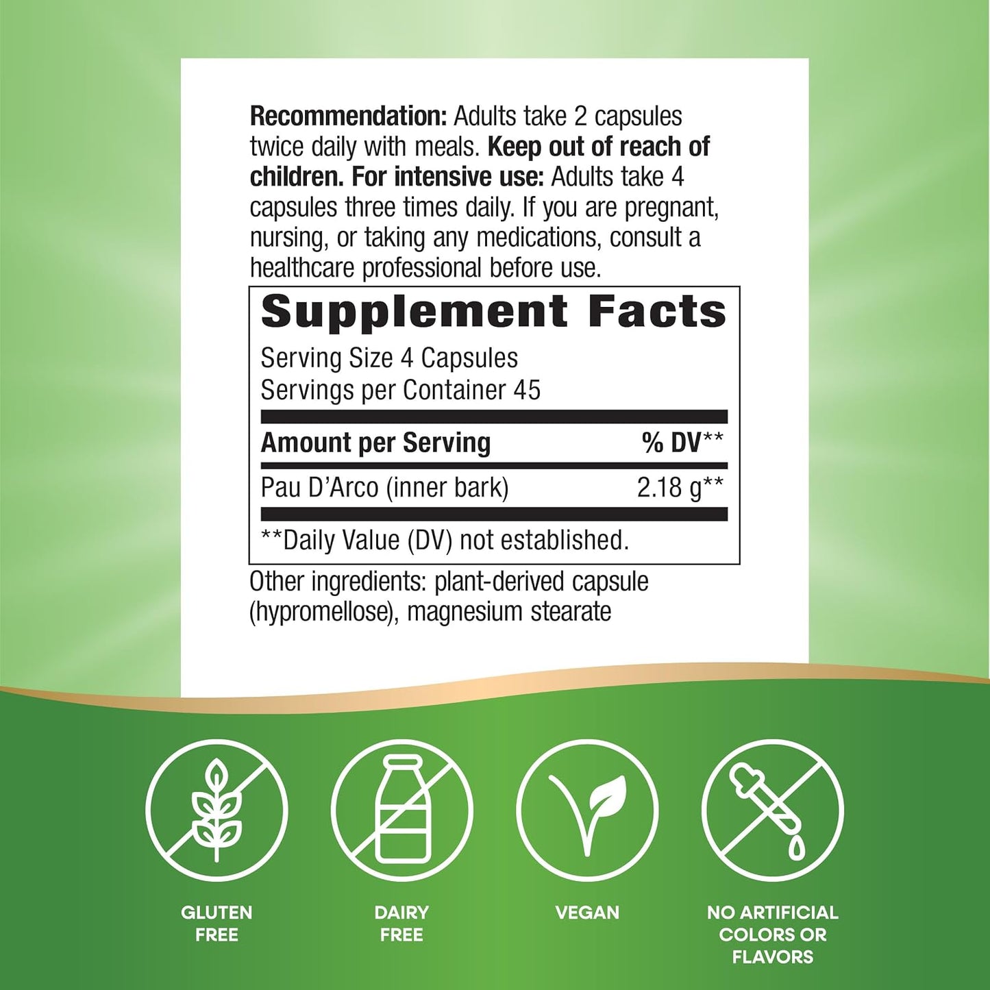Nature's Way Pau d'Arco Inner Bark, 2,180 mg per Serving, 180 Capsules - görsel 5