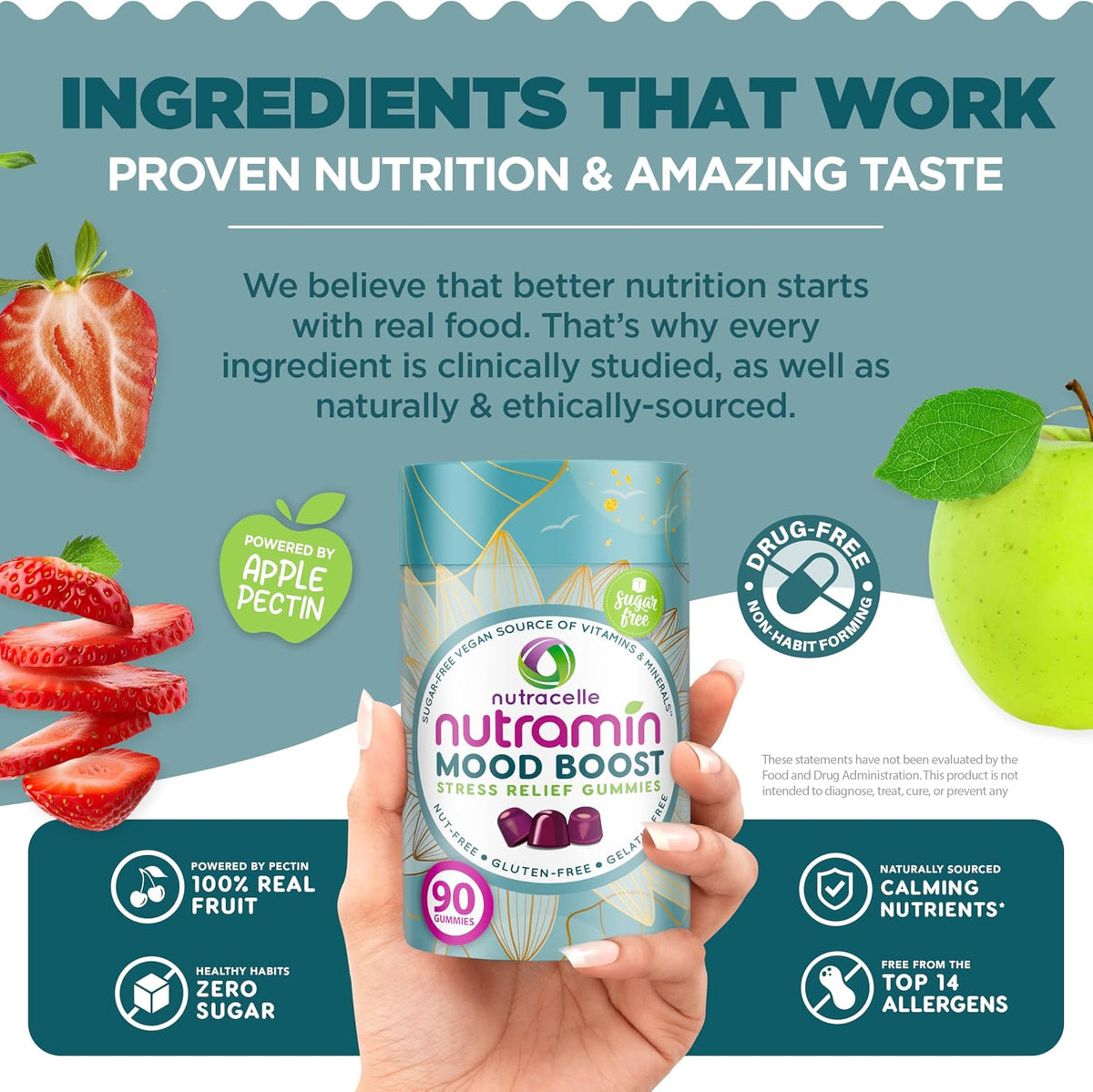 NUTRAMIN Mood Boost Multivitamin Gummy - Anti-Stress Magnesium Ashwagandha + B Complex - Sugar-Free, Vegan, Gluten-Free (90 Count) - görsel 4