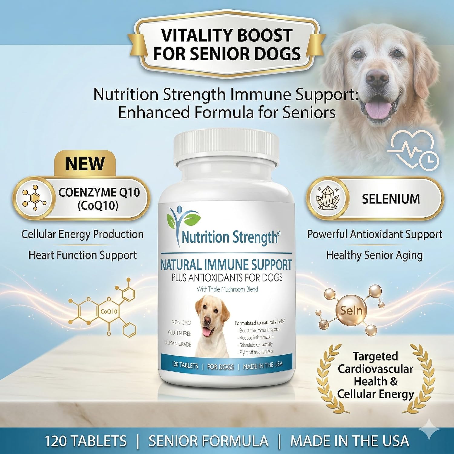 Immune Support for Dogs – Turkey Tail, Reishi, Shiitake & Maitake Mushroom Complex with CoQ10 and Vitamin A – 120 Chewable Tablets - görsel 3