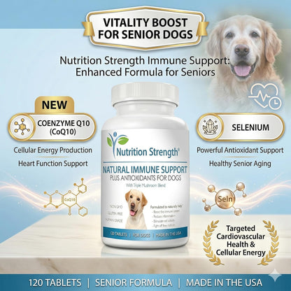 Immune Support for Dogs – Turkey Tail, Reishi, Shiitake & Maitake Mushroom Complex with CoQ10 and Vitamin A – 120 Chewable Tablets