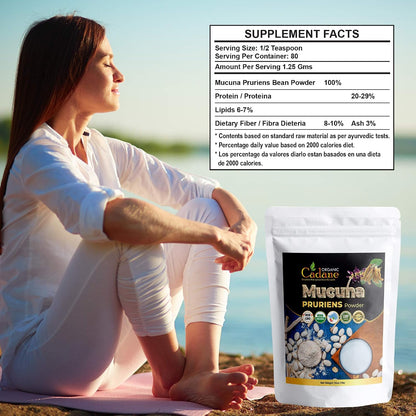 Organic Cadane Mucuna Pruriens Powder - 454g (1lb) - Certified Organic, Vegan & Non-GMO