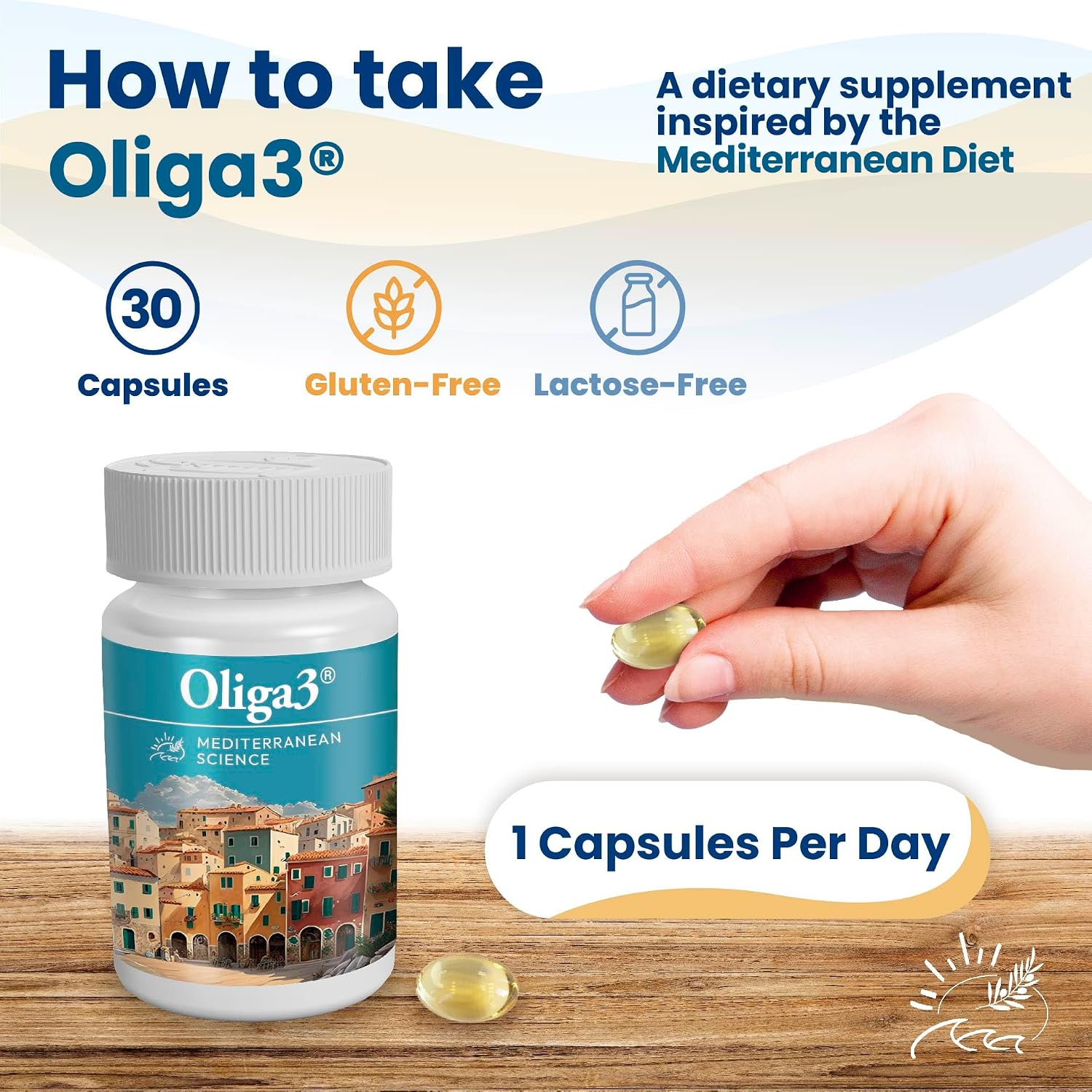 Oliga3 Omega-3 EPA DHA with Olive Oil, Vitamin D, E – Mediterranean Diet Inspired Food Supplement, 30 Softgels - görsel 4
